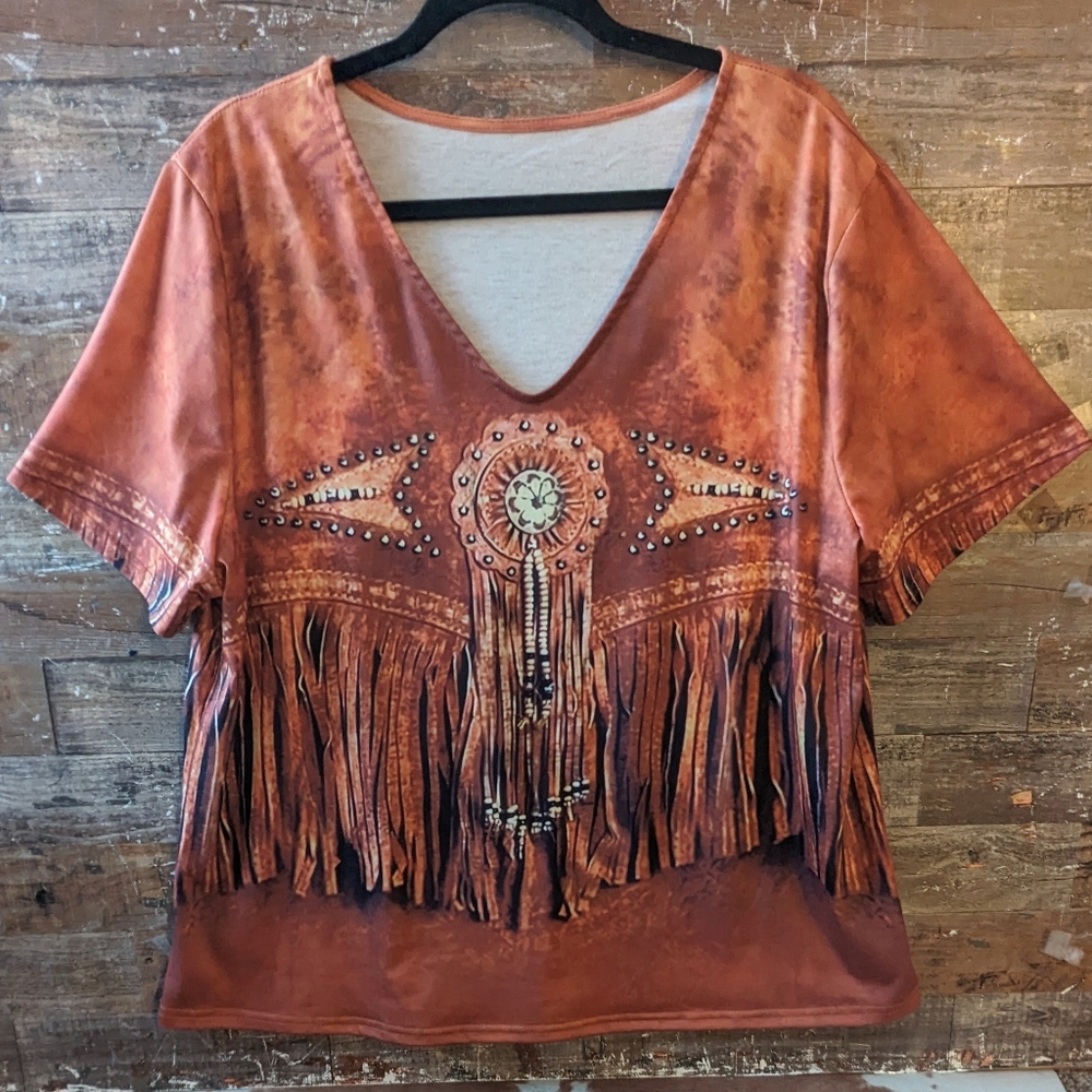 New Faux Fringe Brown Tee